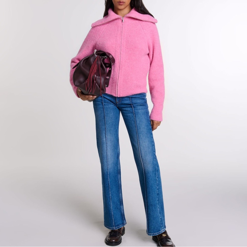 SOLD🎉NWT MAJE | SZ 0 | Pink Euro MyZip Zip Front Relaxed Cozy Wool Blend Sweater - Picture 3 of 10